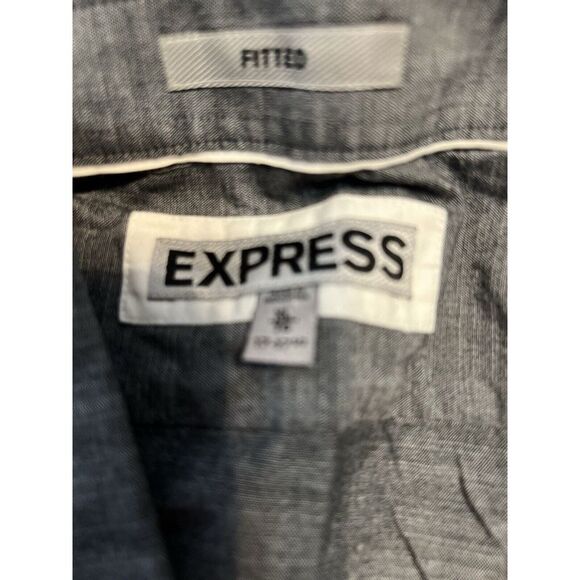 Express Mens Button Up Shirt Gray Long Sleeve Fitted Spread Collar Pocket XL - Picture 7 of 7